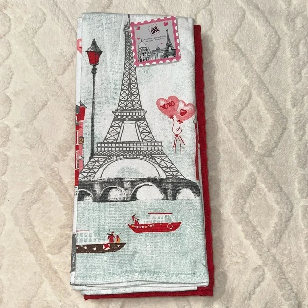 City of LOVE White Graphic PARIS Eiffel Tower Cotton Blend Kitchen Tea Towels